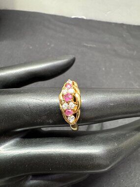Gold Tone Ring With Pink & Clear Stones Size 7 Elegant Vintage Style Suitable Fo
